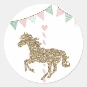 Sticker Rond Parties scintillant Carrousel Cheval