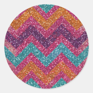 Sticker Rond Parties scintillant Chevron rose violet orange Tur