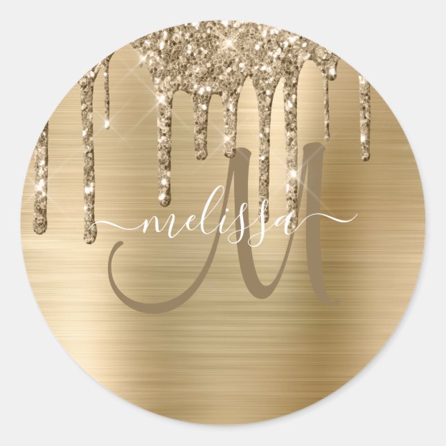 Sticker Rond Parties scintillant Chic Gold Driving Brossé Monog (Devant)