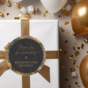 Sticker Rond Parties scintillant chic personnalisée Merci noir 