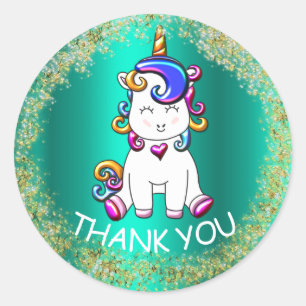 Sticker Rond Parties scintillant colorée Unicorn Anniversaire