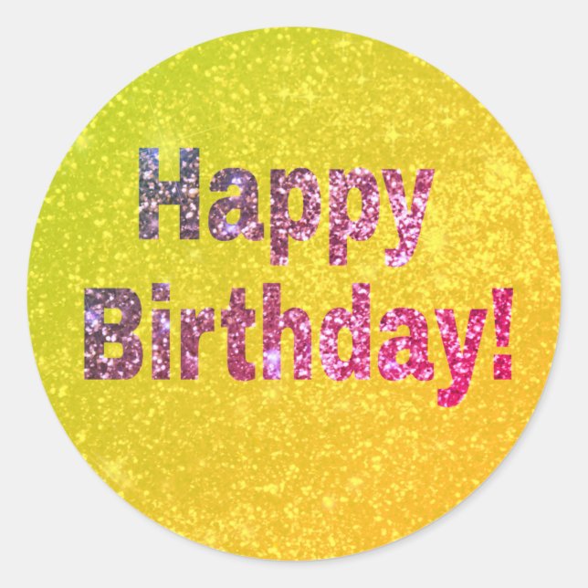 Sticker Rond Parties scintillant d'anniversaire rose et jaune (Devant)