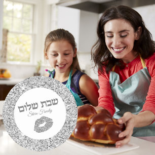 Sticker Rond Parties scintillant d'argent baiser juif hébreu Sh