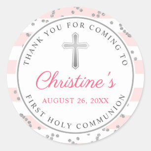 Sticker Rond Parties scintillant d'argent Clair rose rayures pr
