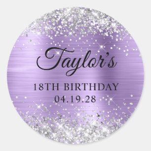 Sticker Rond Parties scintillant d'argent clair violet huile 18