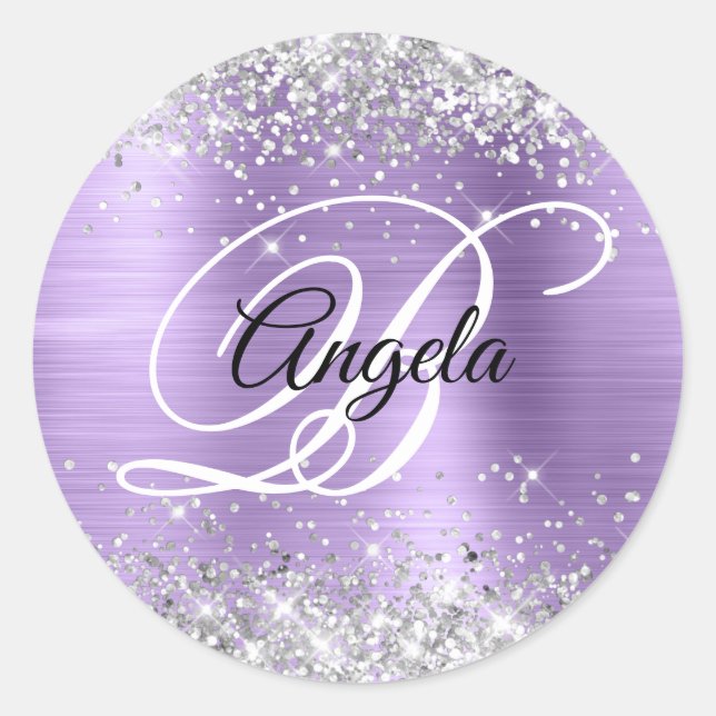 Sticker Rond Parties scintillant d'argent clair violet huile Fa (Devant)