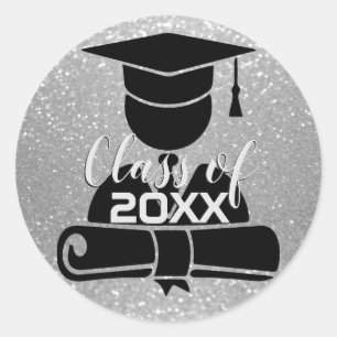 Sticker Rond Parties scintillant d'argent - Classe de 20XX
