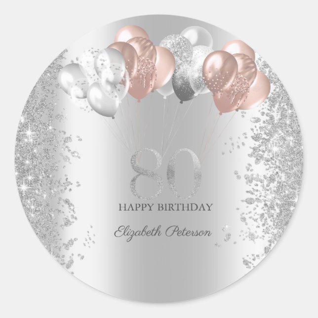 Sticker Rond Parties scintillant d'argent Confetti Ballons rose (Devant)