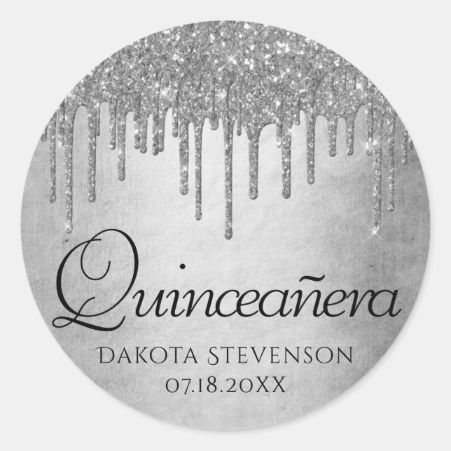 Sticker Rond Parties scintillant d'argent de dépôt | Platinum Q (Devant)