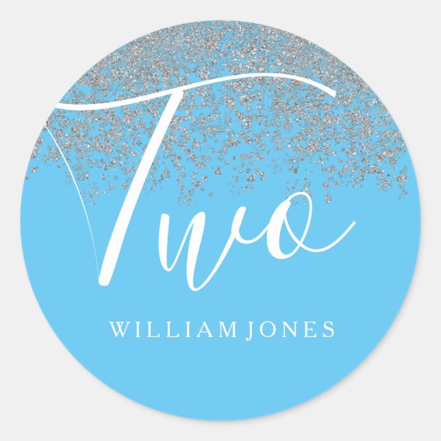 Sticker Rond Parties scintillant d'argent garçons Bleu 2ème ann (Devant)