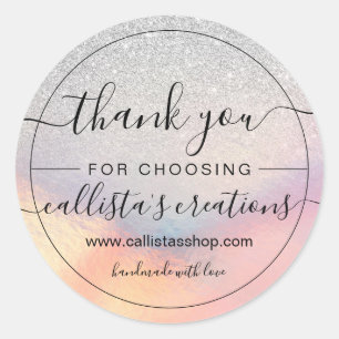 Sticker Rond Parties scintillant d'argent Iridescente Merci hol