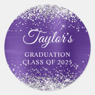 Sticker Rond Parties scintillant d'argent Joli Purple Foil Grad