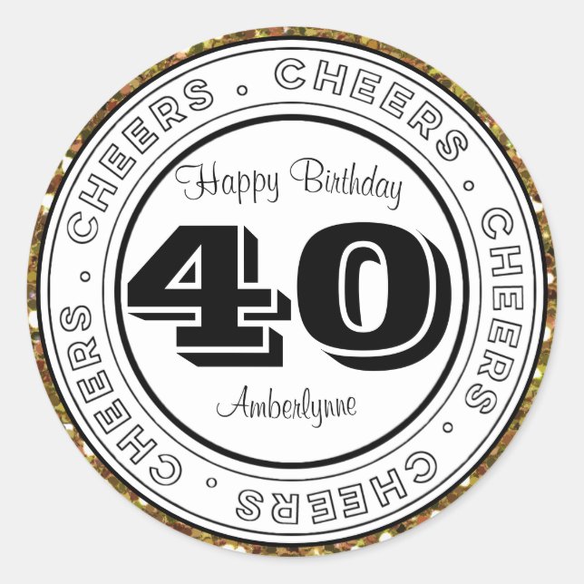 Sticker Rond Parties scintillant d'argent noir blanc 40e annive (Devant)