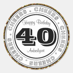 Sticker Rond Parties scintillant d'argent noir blanc 40e annive