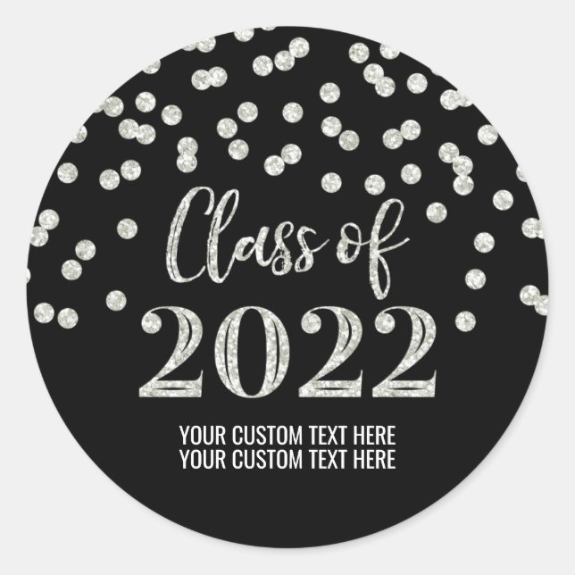 Sticker Rond Parties scintillant d'argent noir Confetti Graduat (Devant)