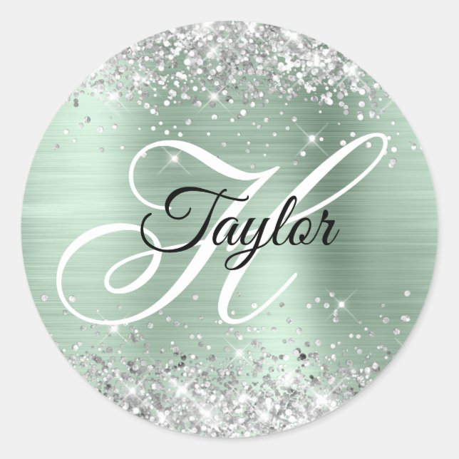 Sticker Rond Parties scintillant d'argent Pale Mint Foil Fancy  (Devant)
