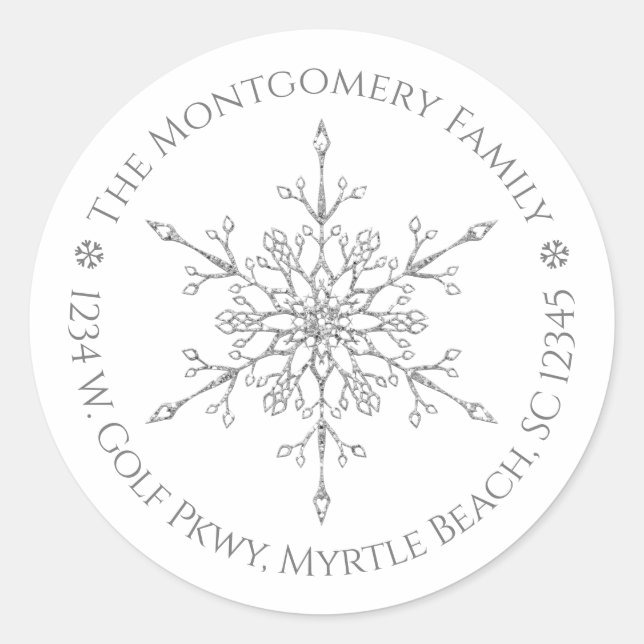 Sticker Rond Parties scintillant d'argent Snowflake Élégant Noë (Devant)