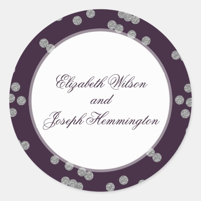 Sticker Rond Parties scintillant d'argent violet Confetti Maria (Devant)