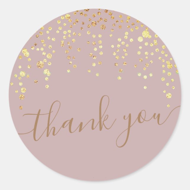 Sticker Rond parties scintillant de confetti d'or rousse merci  (Devant)