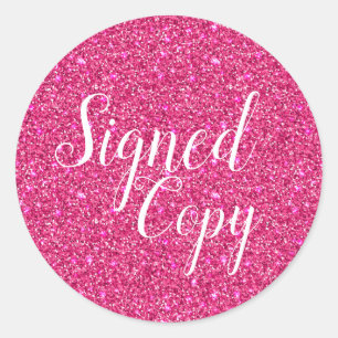 Sticker Rond Parties scintillant de copie signée rose Faux