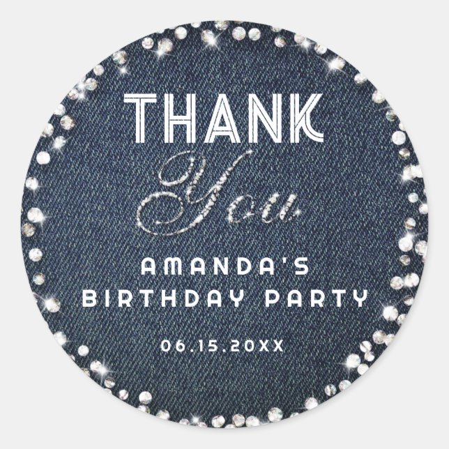 Sticker Rond Parties scintillant de diamants de Denim bleu Rhin (Devant)