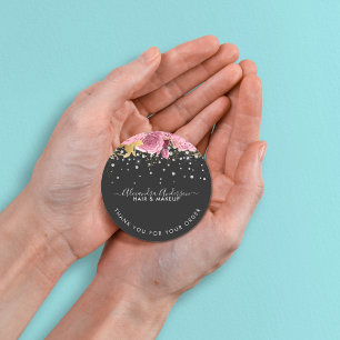 Sticker Rond Parties scintillant de diamants floraux roses et b