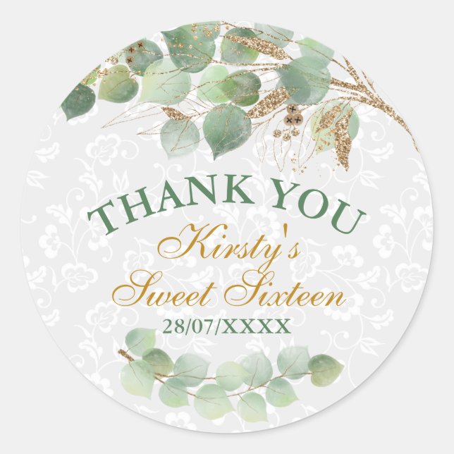 Sticker Rond Parties scintillant de Sweet sixteen de  Feuilles  (Devant)