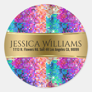 Sticker Rond Parties scintillant Disco Colorée & Modèle Gold