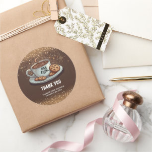 Sticker Rond Parties scintillant d'or Baby shower d'hiver Choco