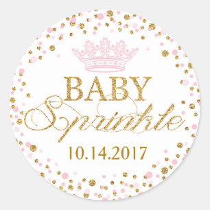 Sticker Rond Parties scintillant d'or Baby shower Royal Princes