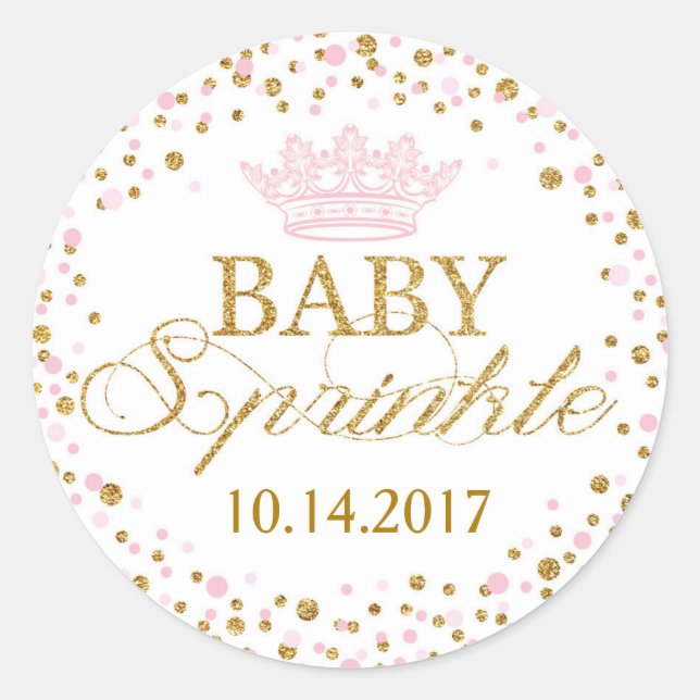 Sticker Rond Parties scintillant d'or Baby shower Royal Princes (Devant)