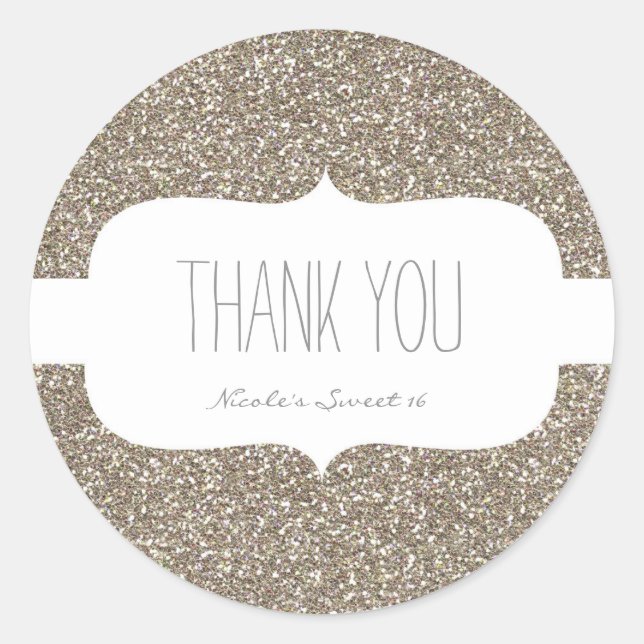 Sticker Rond Parties scintillant d'or blanc Anniversaire fête F (Devant)