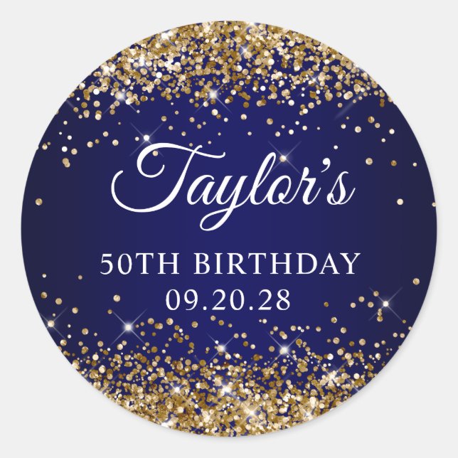 Sticker Rond Parties scintillant d'or bleu marine 50e anniversa (Devant)