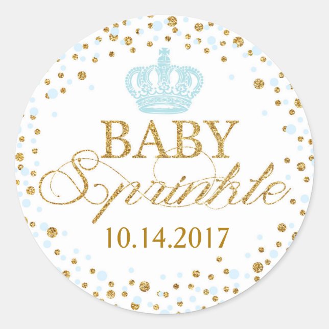 Sticker Rond Parties scintillant d'or Blue Crown Royal Baby sho (Devant)