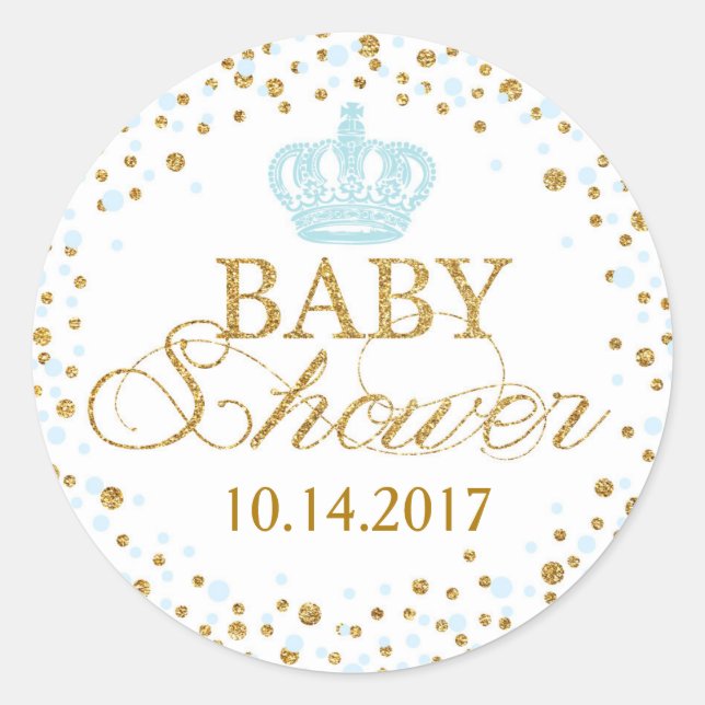 Sticker Rond Parties scintillant d'or Blue Crown Royal Baby sho (Devant)