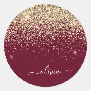 Sticker Rond Parties scintillant d'or Bourgogne Monogramme de f