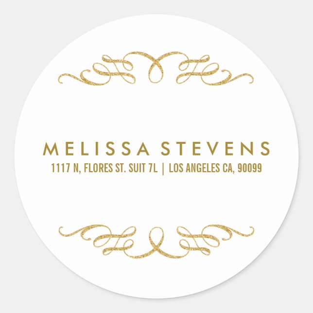 Sticker Rond Parties scintillant d'or Cadre de dentelle florale (Devant)