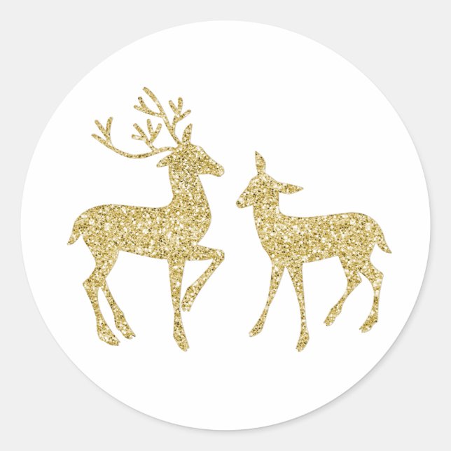 Sticker Rond Parties scintillant d'or cerfs de Noël en or (Devant)