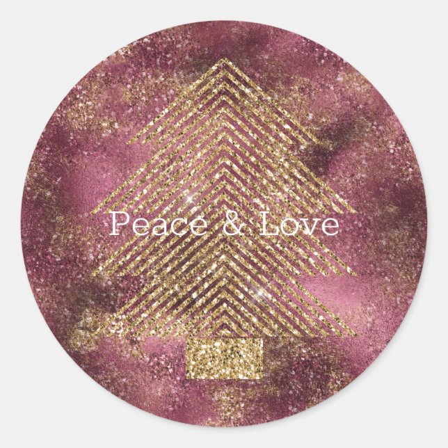 Sticker Rond Parties scintillant d'or cerise de Bourgogne Arbre (Devant)