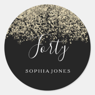 Sticker Rond Parties scintillant d'or Confetti Black fête de 40