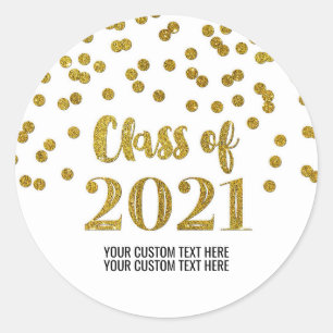 Sticker Rond Parties scintillant d'or Confetti Graduation 2021