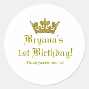 Sticker Rond Parties scintillant d'or Couronne Royal Princess É