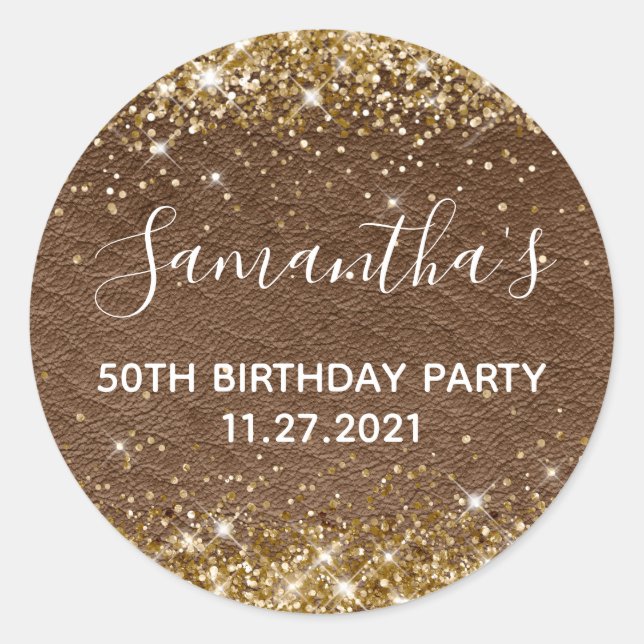 Sticker Rond Parties scintillant d'or Cuir Brown foncé 50e anni (Devant)