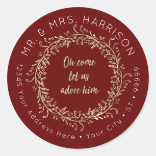 Sticker Rond Parties scintillant d'or de Noël Rouge Script Foli