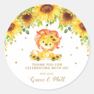 Sticker Rond Parties scintillant d'or du Baby shower du Lion de