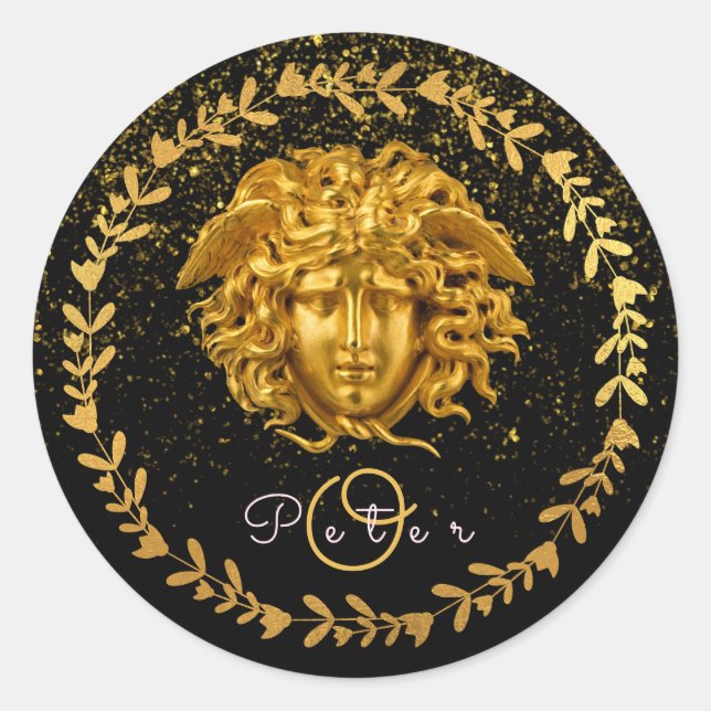 Sticker Rond Parties scintillant d'or en Masque Medusa Medusa H (Devant)