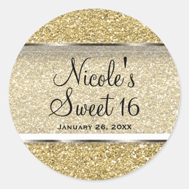 Sticker Rond Parties scintillant d'or et Fête de mariage Glam a (Devant)