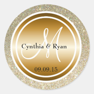 Sticker Rond Parties scintillant d'or et Mariage de cuivre méta
