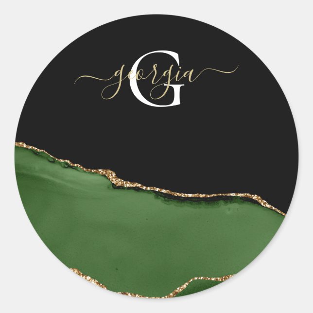 Sticker Rond Parties scintillant d'or et Monogramme d'âge vert (Devant)