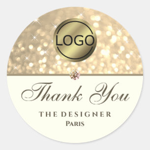 Sticker Rond Parties scintillant d'or Étoiles diamant Logo Imag